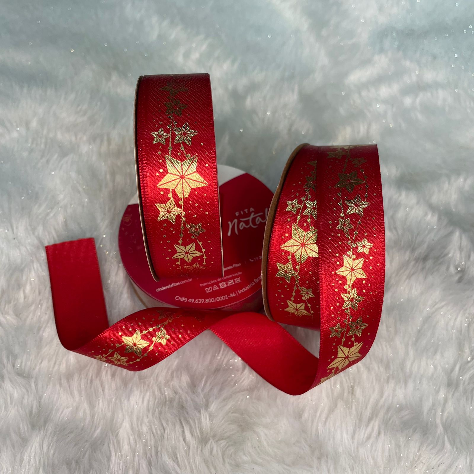 FITA DE CETIM COM LUREX NATALINA 22MM - 654- ESTRELA VERMELHA  - Cópia (1)