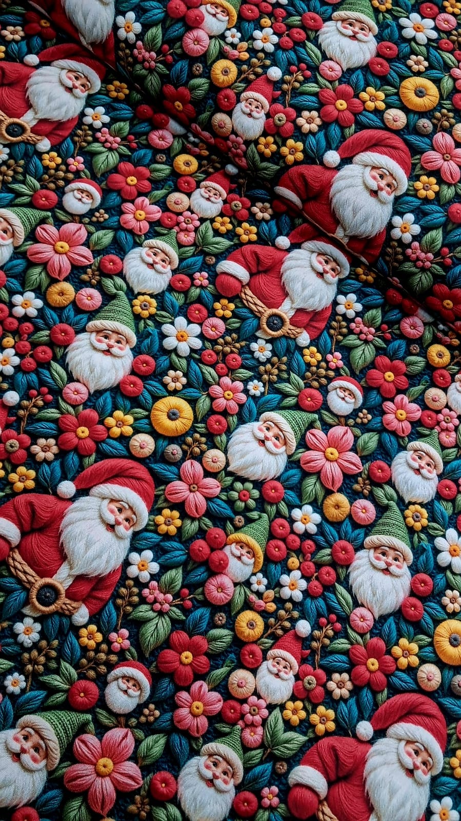 TECIDO TRICOLINE ESTAMPADO 100% ALGODÃO PERIPAN NATAL  DIGITAL PAPAI NOEL E FLORES 