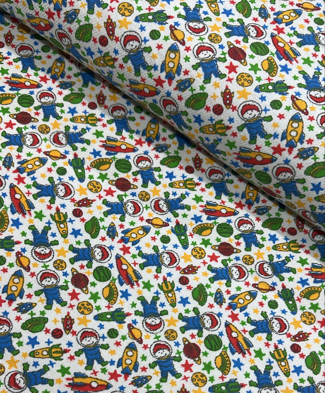 TECIDO FLANELA SÃO JOANENSE INFANTIL 100% ALGODÃO ASTRONAUTA 