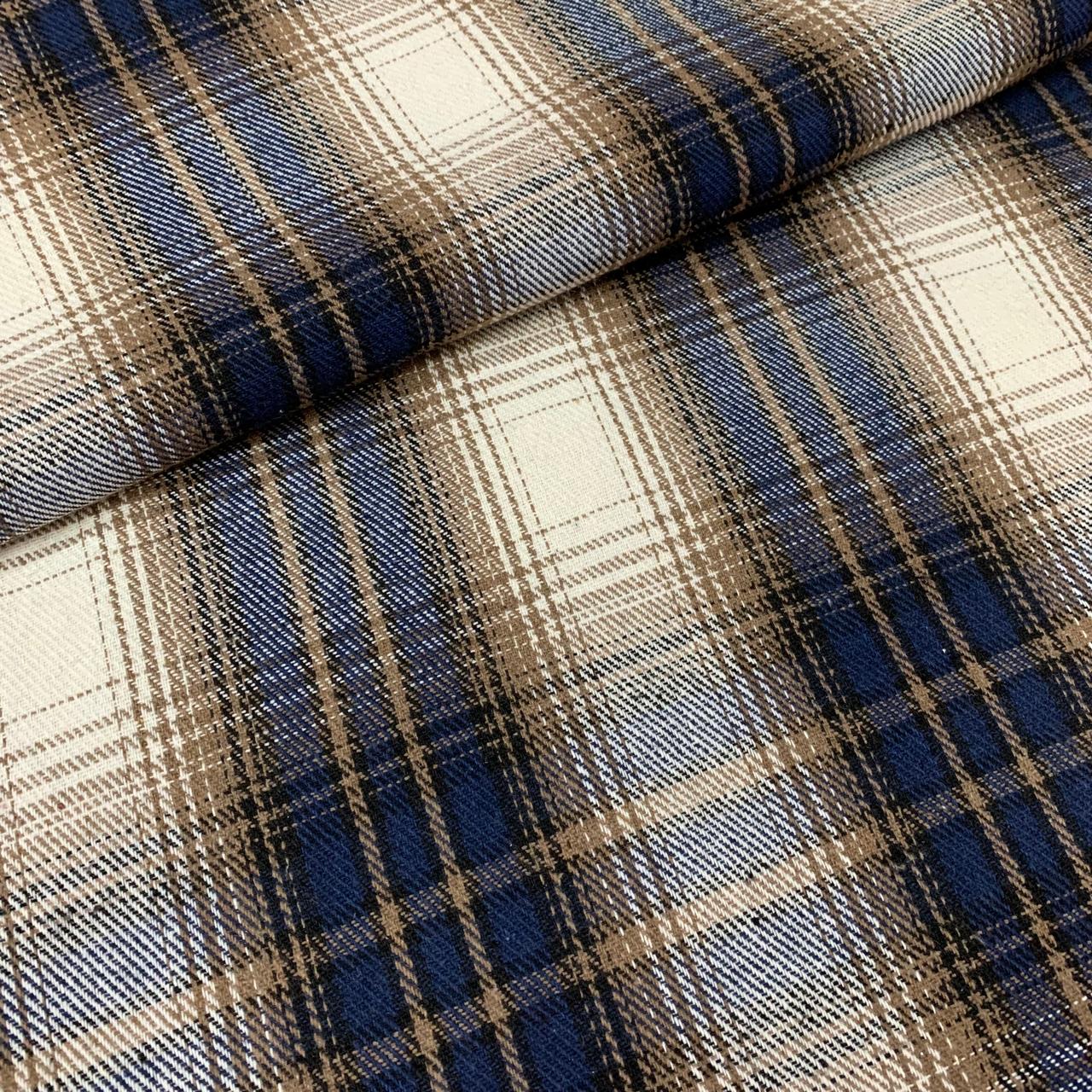 TECIDO FLANELADO 65% poliéster 35% algodão CACHA BRUSHED XADREZ AZUL MARINHO