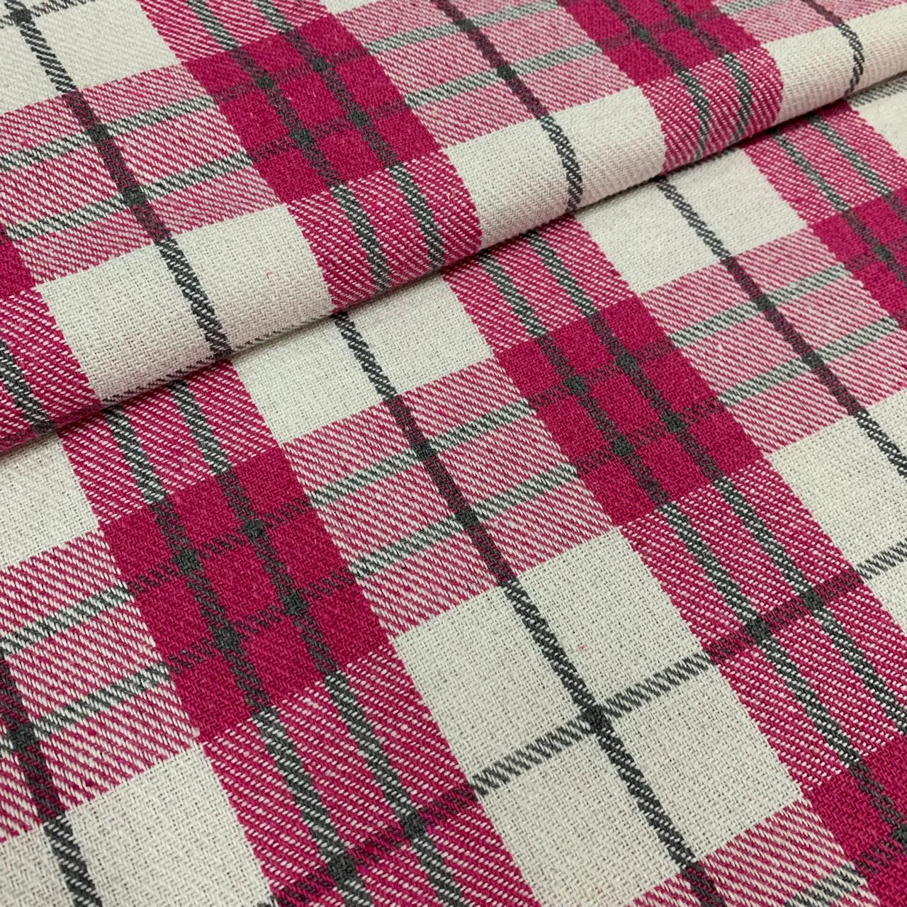 TECIDO FLANELADO 65% poliéster 35% algodão CACHA BRUSHED XADREZ ROSA