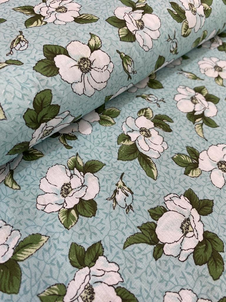 Tricoline Estampada Floral Fundo Xadrez 100% Algodão 1,50m Largura -  Variante 1 - JLM TECIDOS