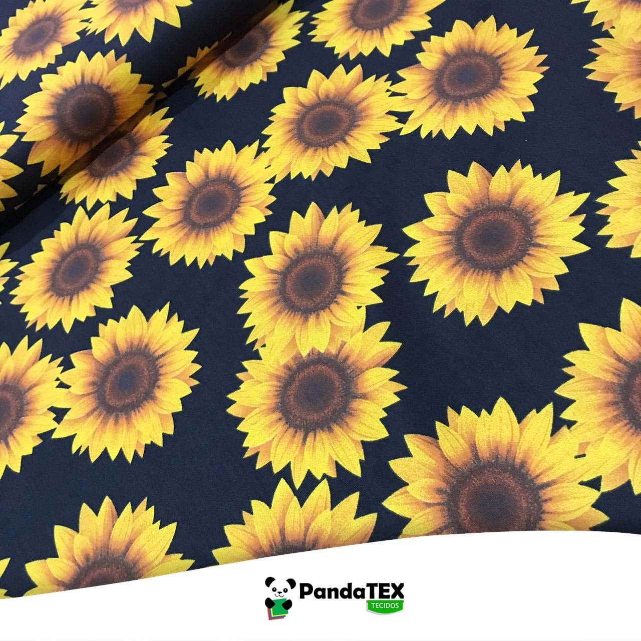 Tecido Tricoline Girassol Fd Preto Pandatex Tecidos