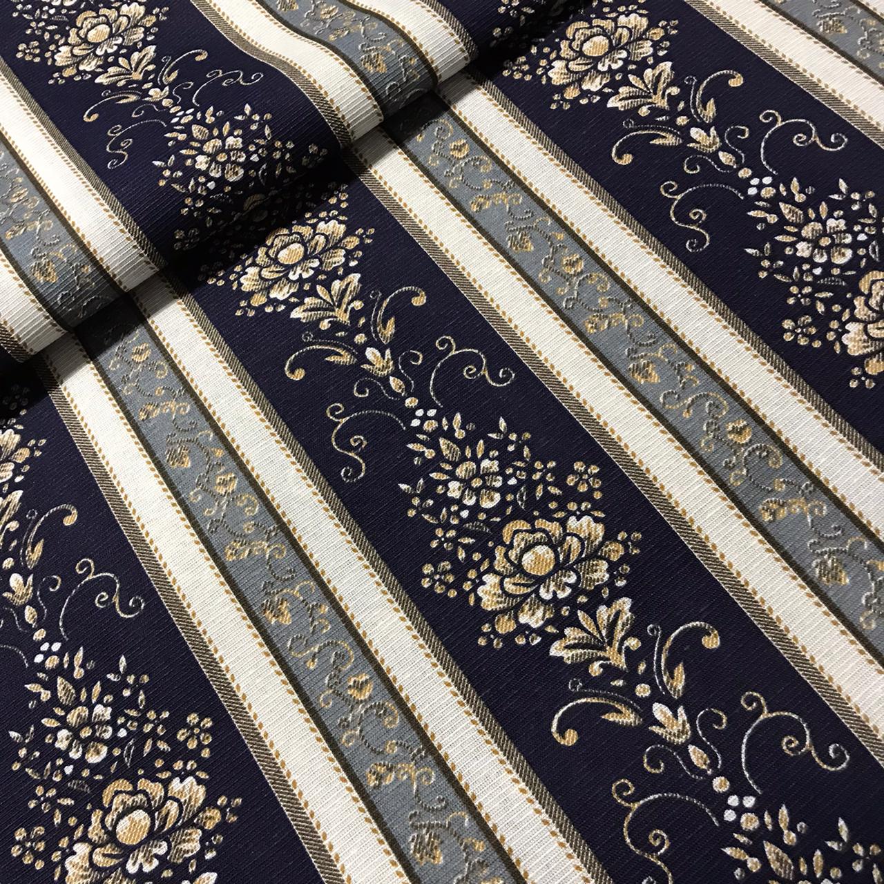 TECIDO GORGURINHO ESTAMPADO MISTO FAIXAS AZUL MARINHO