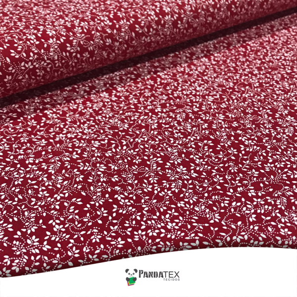 TECIDO TRICOLINE ESTAMPADO 100% ALGODÃO FLORAL CLASSICO BRANCO FD VERMELHO