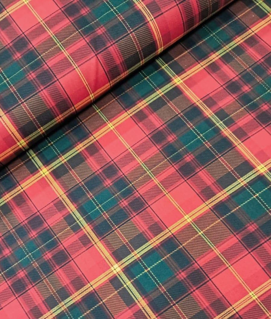 TECIDO TRICOLINE ESTAMPADO 100% ALGODÃO PERIPAN  NATAL DIGITAL XADREZ VERMELHO COM  DOURADO