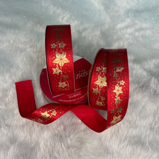 FITA DE CETIM COM LUREX NATALINA 22MM - 654- ESTRELA VERMELHA  - Cópia (1)