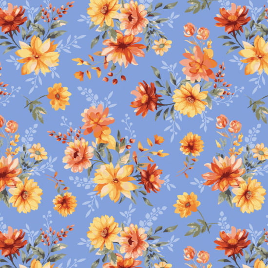 TECIDO TRICOLINE ESTAMPADO 100% ALGODÃO  PERIPAN COLEÇÃO AFETOS FLORAL FD AZUL - Cópia (1)