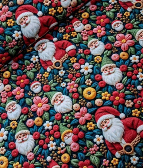 TECIDO TRICOLINE ESTAMPADO 100% ALGODÃO PERIPAN NATAL  DIGITAL PAPAI NOEL E FLORES 