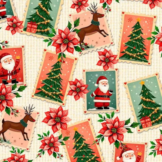 TECIDO TRICOLINE ESTAMPADO 100% ALGODÃO PERIPAN NATAL SELOS 