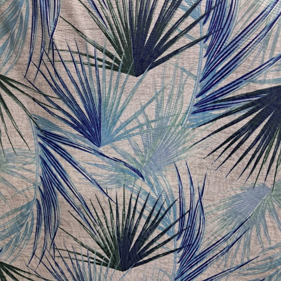 TECIDO JACQUARD 58% ALGODÃO 42% POLIÉSTER FOLHAGENS VERDE COM AZUL 