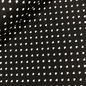 TECIDO TRICOLINE ESTAMPADO 100% ALGODÃO PERIPAN CORAÇÃO BRANCO FD PRETO 