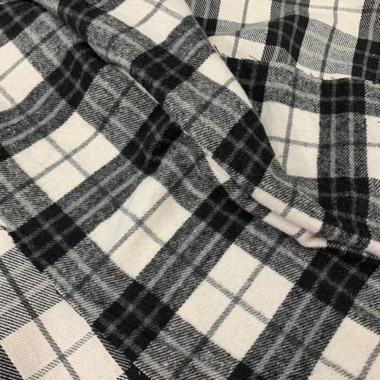 TECIDO FLANELADO 65% poliéster 35% algodão CACHA BRUSHED XADREZ PRETO E BRANCO