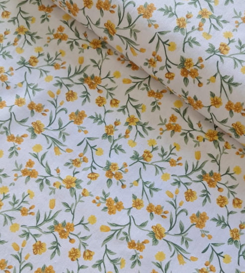 TECIDO TRICOLINE ESTAMPADO 100% ALGODÃO FLORAL CLASSICO AMARELO P