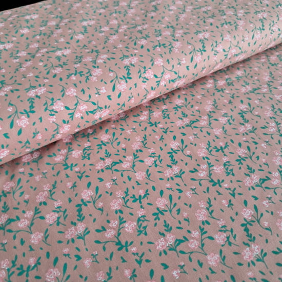 TECIDO TRICOLINE ESTAMPADO 100% ALGODÃO FLORAL ROSA FD ROSE