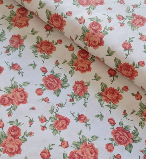 TECIDO TRICOLINE ESTAMPADO 100% ALGODÃO FLORAL ROSAS TECIDO TRICOLINE ESTAMPADO 100% ALGODÃO FLORAL ROSAS