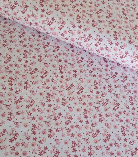 TECIDO TRICOLINE ESTAMPADO 100% ALGODÃO FLORALZINHA ROSA 