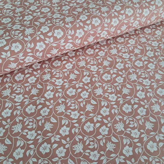 TECIDO TRICOLINE ESTAMPADO 100% ALGODÃO PERIPAN FLORAL BRANCO FD ROSE 