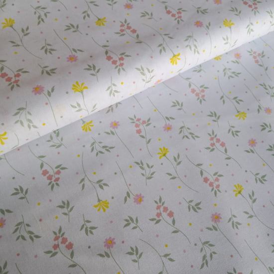 TECIDO TRICOLINE ESTAMPADO 100% ALGODÃO PERIPAN  FLORAL DELICADO FD BRANCO