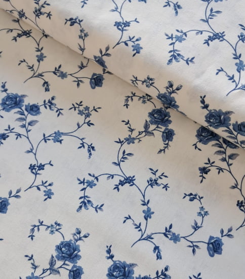 TECIDO TRICOLINE ESTAMPADO 100% ALGODÃO RIMATEX FLORAL AZUL 