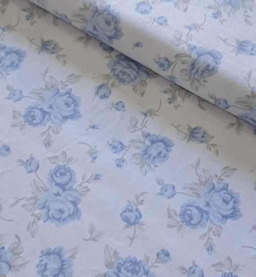 TECIDO TRICOLINE ESTAMPADO 100% ALGODÃO RIMATEX FLORAL AZUL G