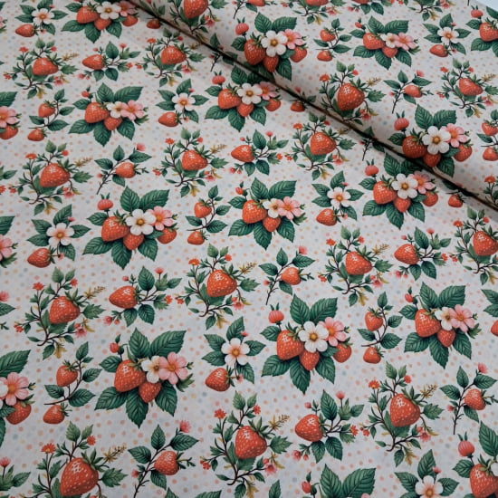 TECIDO TRICOLINE ESTAMPADO 100% ALGODÃO PERIPAN  MORANGOS 