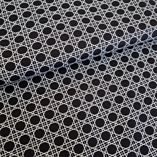 TECIDO TRICOLINE ESTAMPADO 100% ALGODÃO GEOMÉTRICO BRANCO FD PRETO
