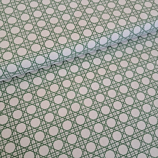 TECIDO TRICOLINE ESTAMPADO 100% ALGODÃO PERIPAN GEOMÉTRICO VERDE FD CREME