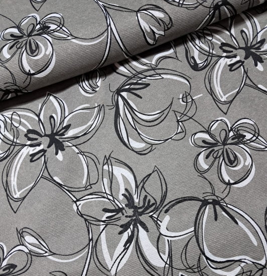 TECIDO GORGURINHO ESTAMPADO CINZA COM PRETO