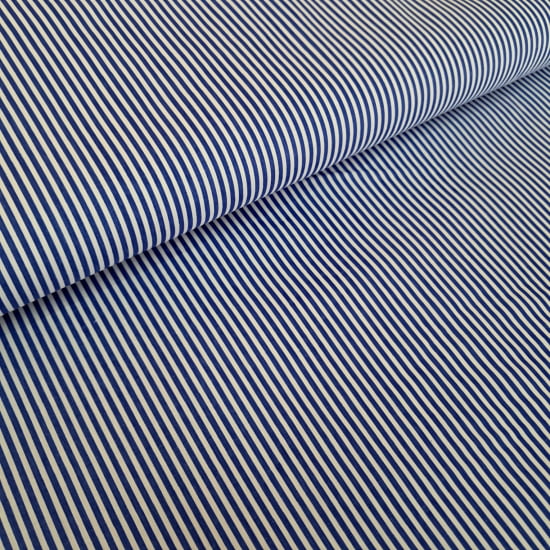 TECIDO TRICOLINE ESTAMPADO 100% ALGODÃO PERIPAN LISTRADO AZUL MARINHO E BRANCO 