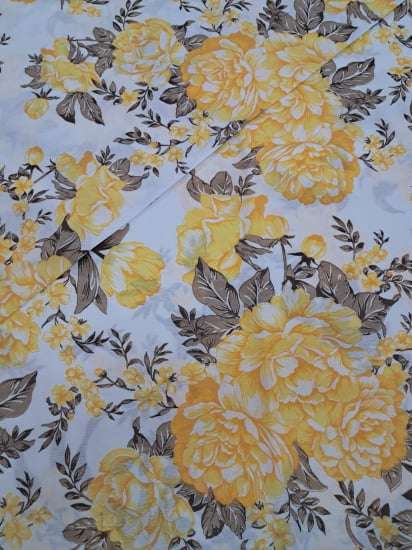TECIDO PERCAL MISTO FLORAL AMARELO FD BRANCO  180 FIOS 63% ALGODÃO E 37% POLIÉSTER