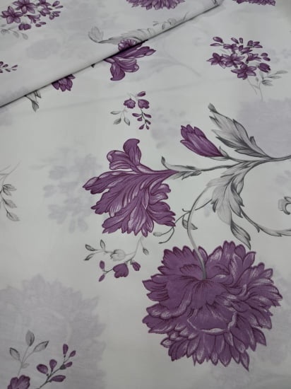TECIDO PERCAL MISTO FLORAL ROXO  180FIOS 63% ALGODÃO E 37% POLIÉSTER