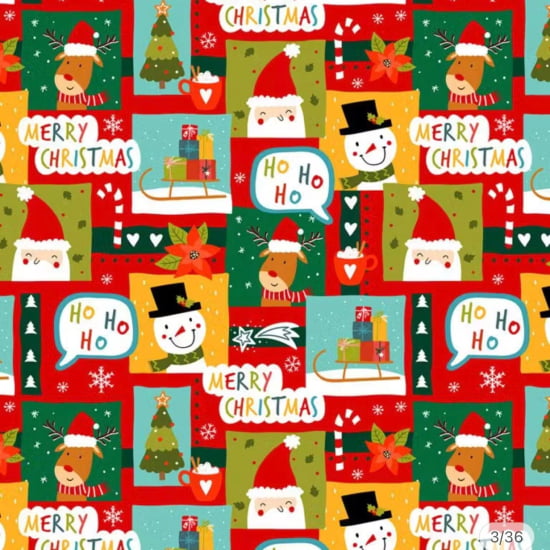 TECIDO TRICOLINE ESTAMPADO 100% ALGODÃO PERIPAN NATAL  RECORTES FIGURINAS 