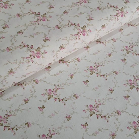 TECIDO TRICOLINE ESTAMPADO 100% ALGODÃO RIMATEX FLORAL SARAH ROSA