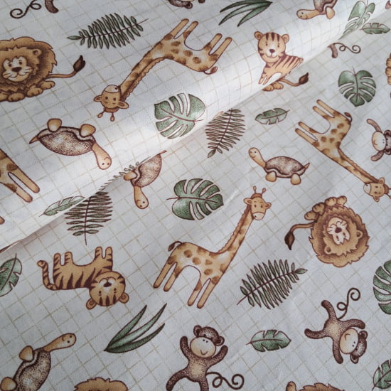 TECIDO TRICOLINE ESTAMPADO 100% ALGODÃO RIMATEX SAFARI FD BEGE 