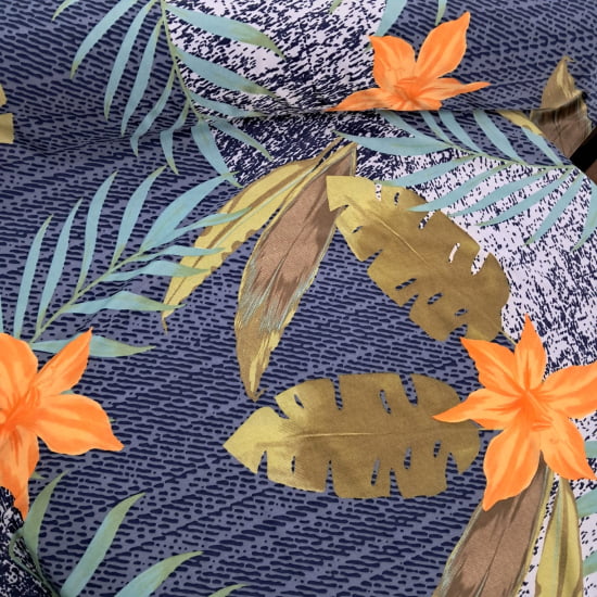 TECIDO LIGANETE 96% POLIÉSTER 4% ELASTANO- ESTAMPA TONS DE AZUL FLOR LARANJA TECIDO LIGANETE 96% POLIÉSTER 4% ELASTANO- ESTAMPA TONS DE AZUL FLOR LARANJA