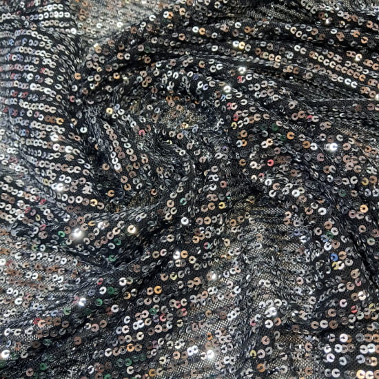 TECIDO TULE COM PAETÊ PRETO COM PRATA  98% POLIÉSTER 2% ELASTANO  - Cópia (1)