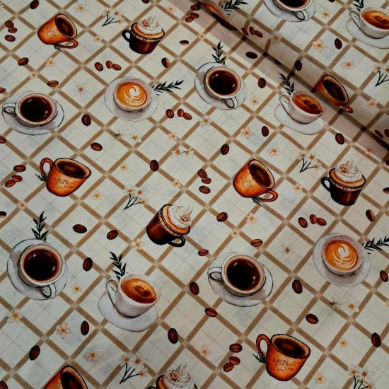 TECIDO TRICOLINE ESTAMPADO 100% ALGODÃO PERIPAN CAFÉ