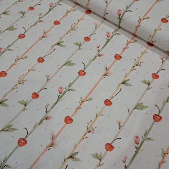 TECIDO TRICOLINE ESTAMPADO 100% ALGODÃO PERIPAN CEREJA 