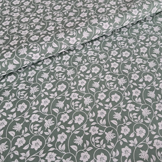 TECIDO TRICOLINE ESTAMPADO 100% ALGODÃO PERIPAN FLORAL BRANCO FD VERDE 
