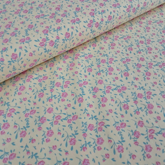 TECIDO TRICOLINE ESTAMPADO 100% ALGODÃO PERIPAN FLORAL ROSA FD AMARELO 