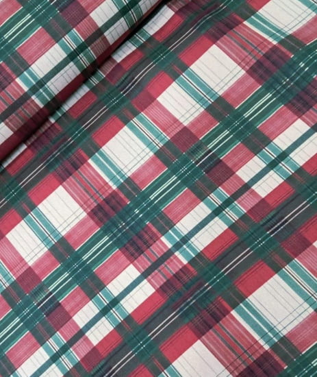 TECIDO TRICOLINE ESTAMPADO 100% ALGODÃO PERIPAN NATAL  DIGITAL XADREZ VERMELHO COM VERDE 