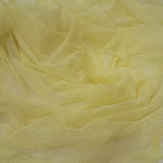 TULE COM GLITTER 100% POLIÉSTER AMARELO C/ BRILHO PRATA