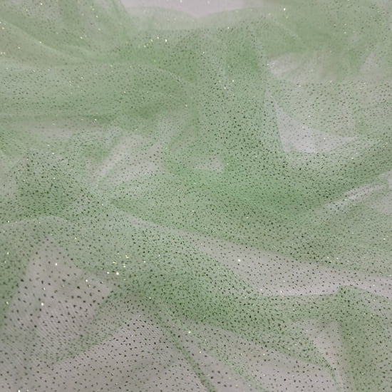 TULE COM GLITTER 100% POLIÉSTER VERDE CLARO