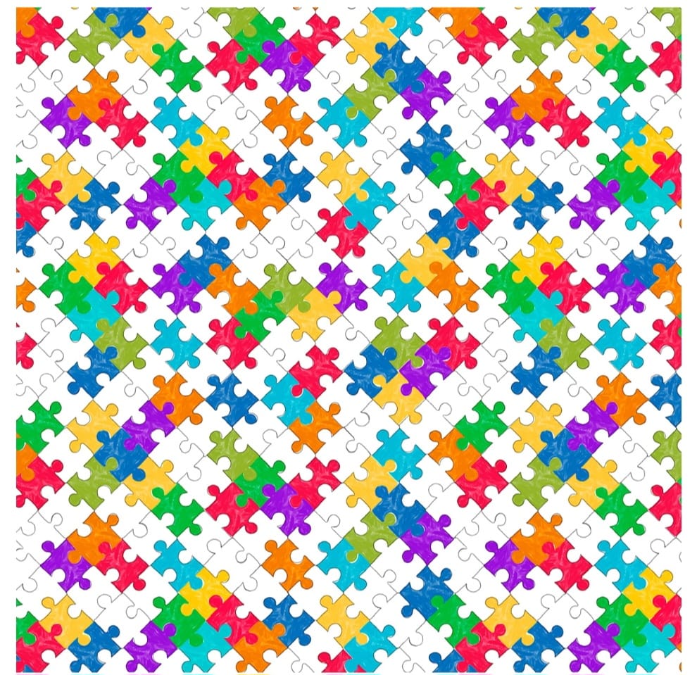 TECIDO TRICOLINE ESTAMPADO 100% ALGODÃO PERIPAN QUEBRA-CABEÇA COLORIDO