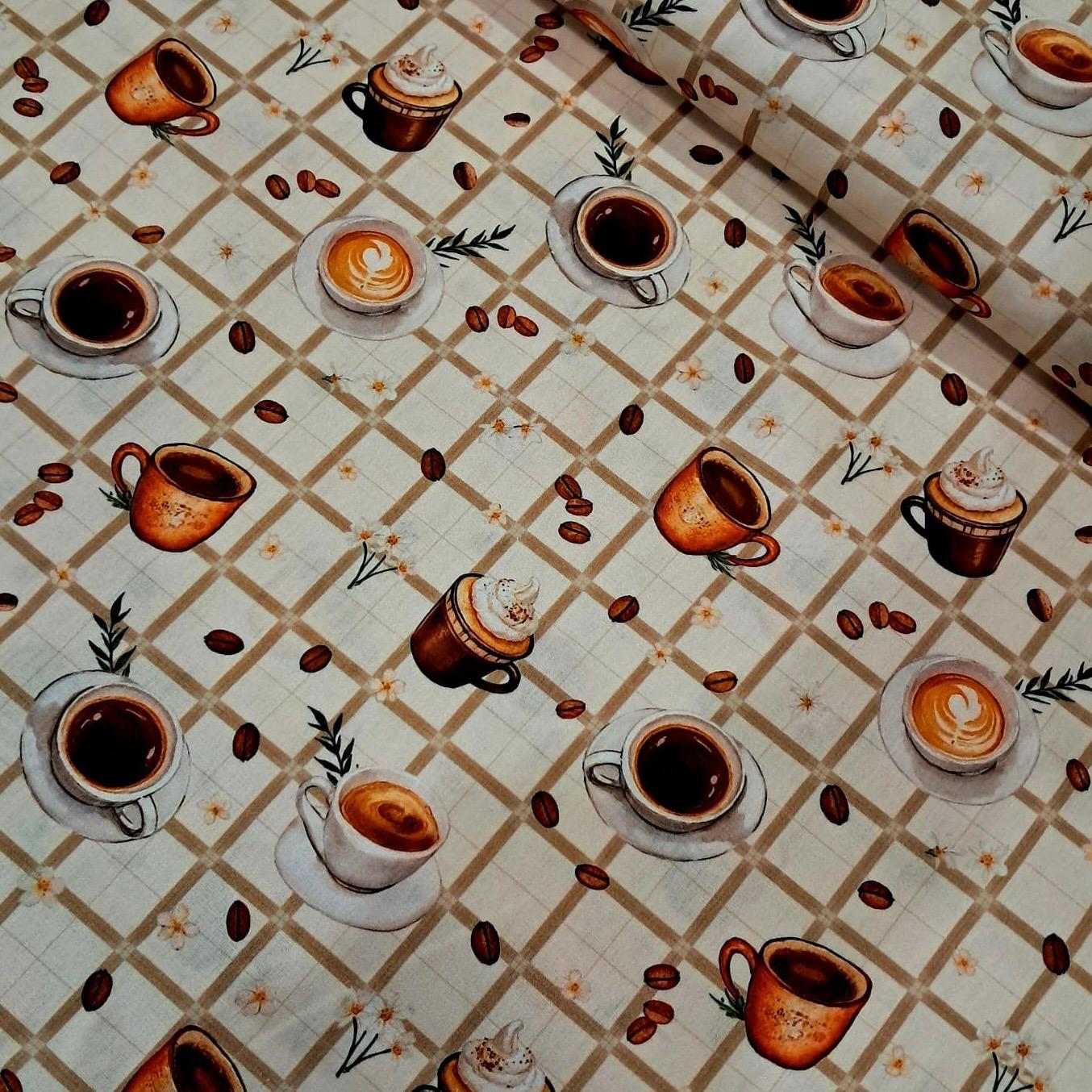 TECIDO TRICOLINE ESTAMPADO 100% ALGODÃO PERIPAN CAFÉ