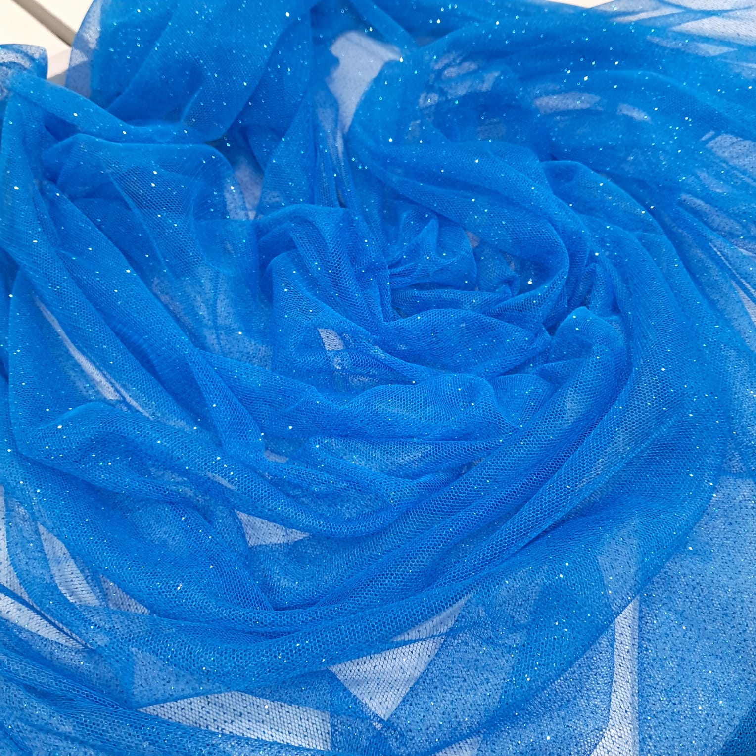 TULE COM GLITTER 100% POLIÉSTER  AZUL 