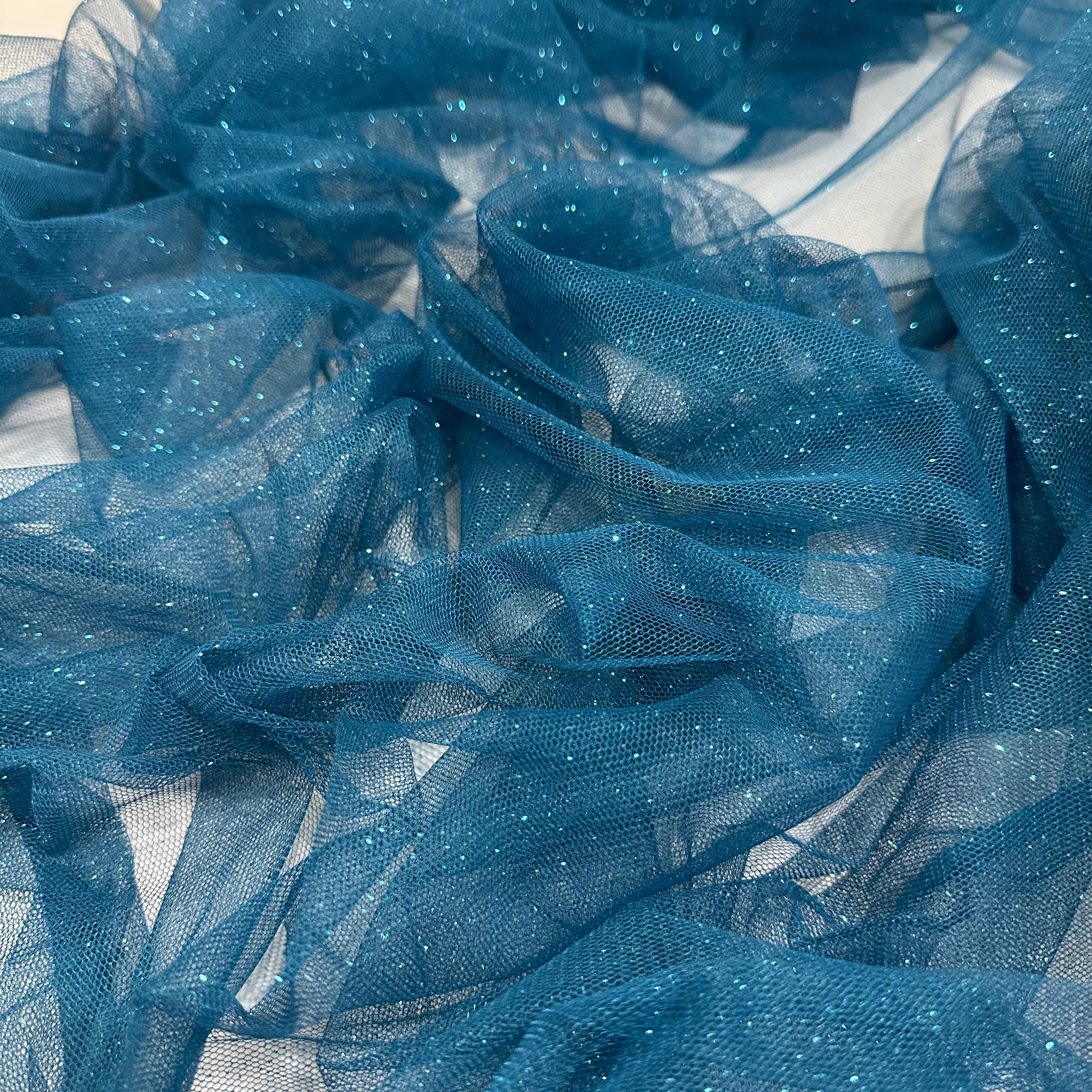 TULE COM GLITTER 100% POLIÉSTER AZUL PETRÓLEO 
