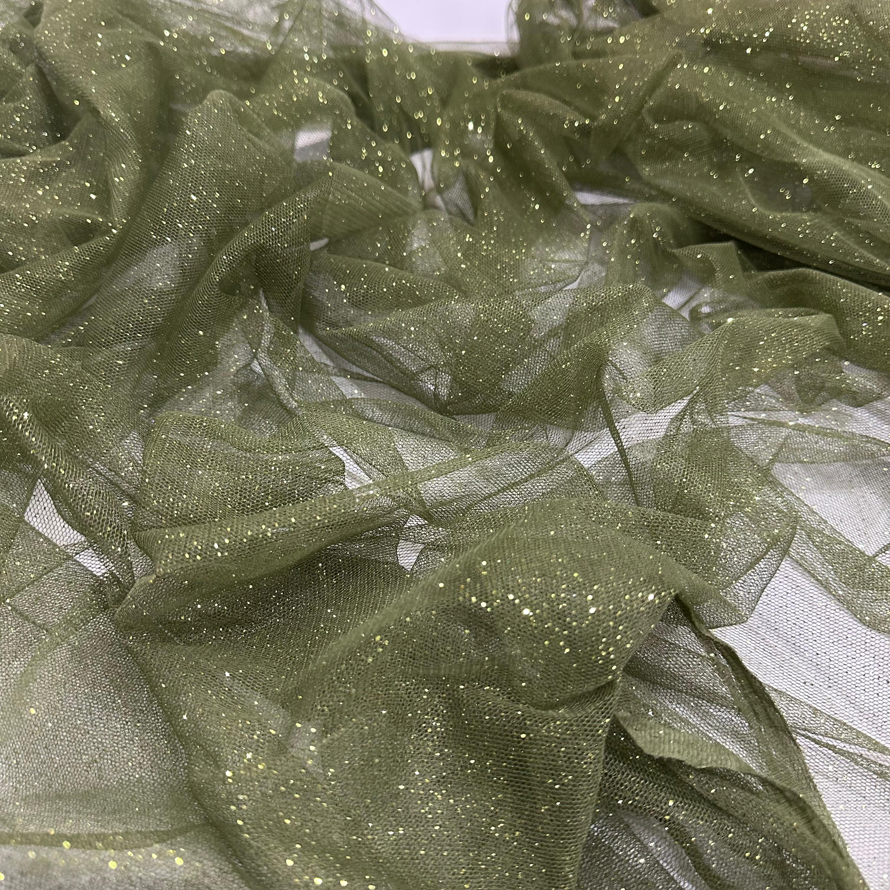 TULE COM GLITTER 100% POLIÉSTER VERDE OLIVA 